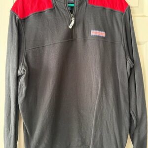 Vineyard Vines Men's Charcoal and Red Zip-Up Sweater